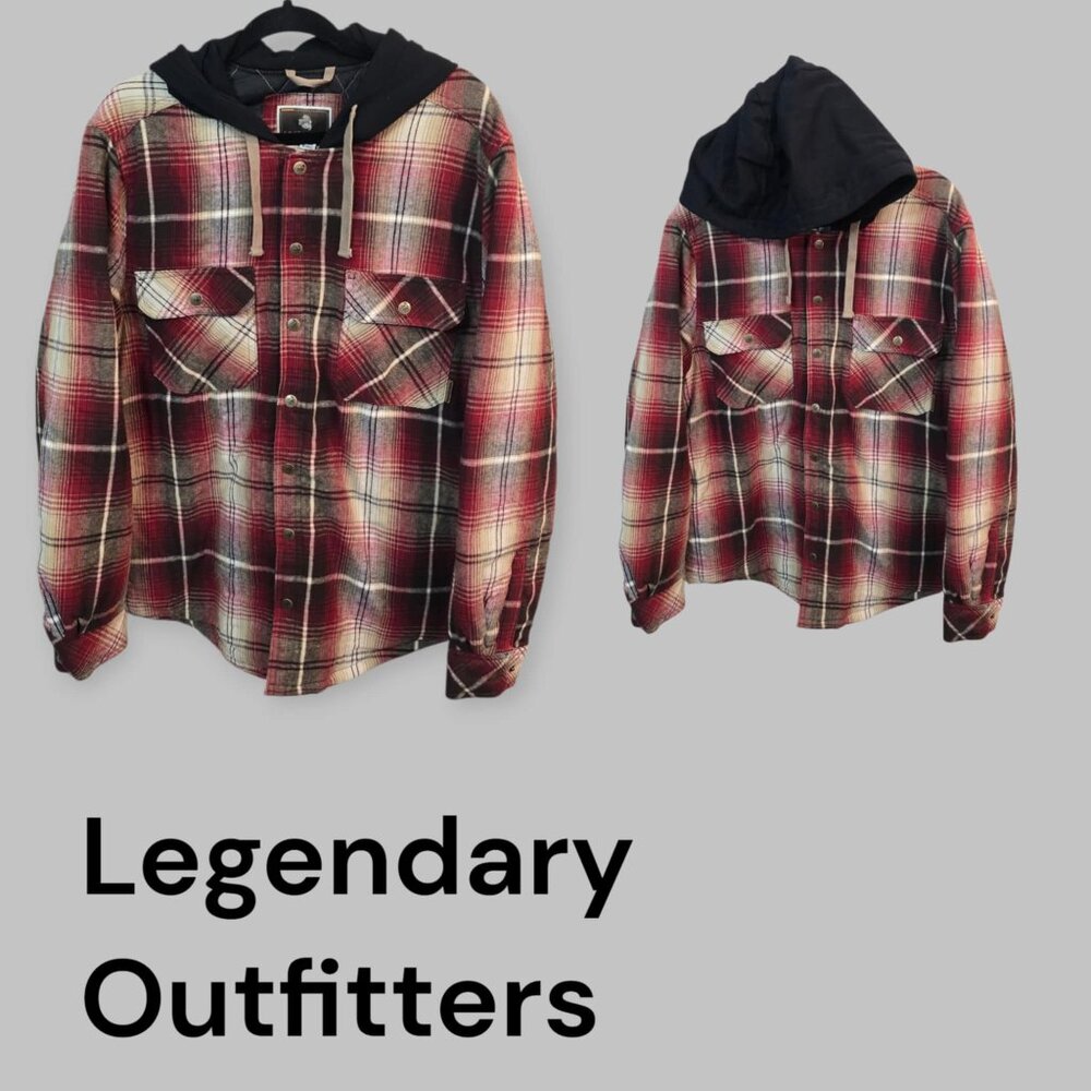 Legendary Outfitters Flannel Plaid Hoodie  100% Cotton Shirt Jacket  Mens Medium